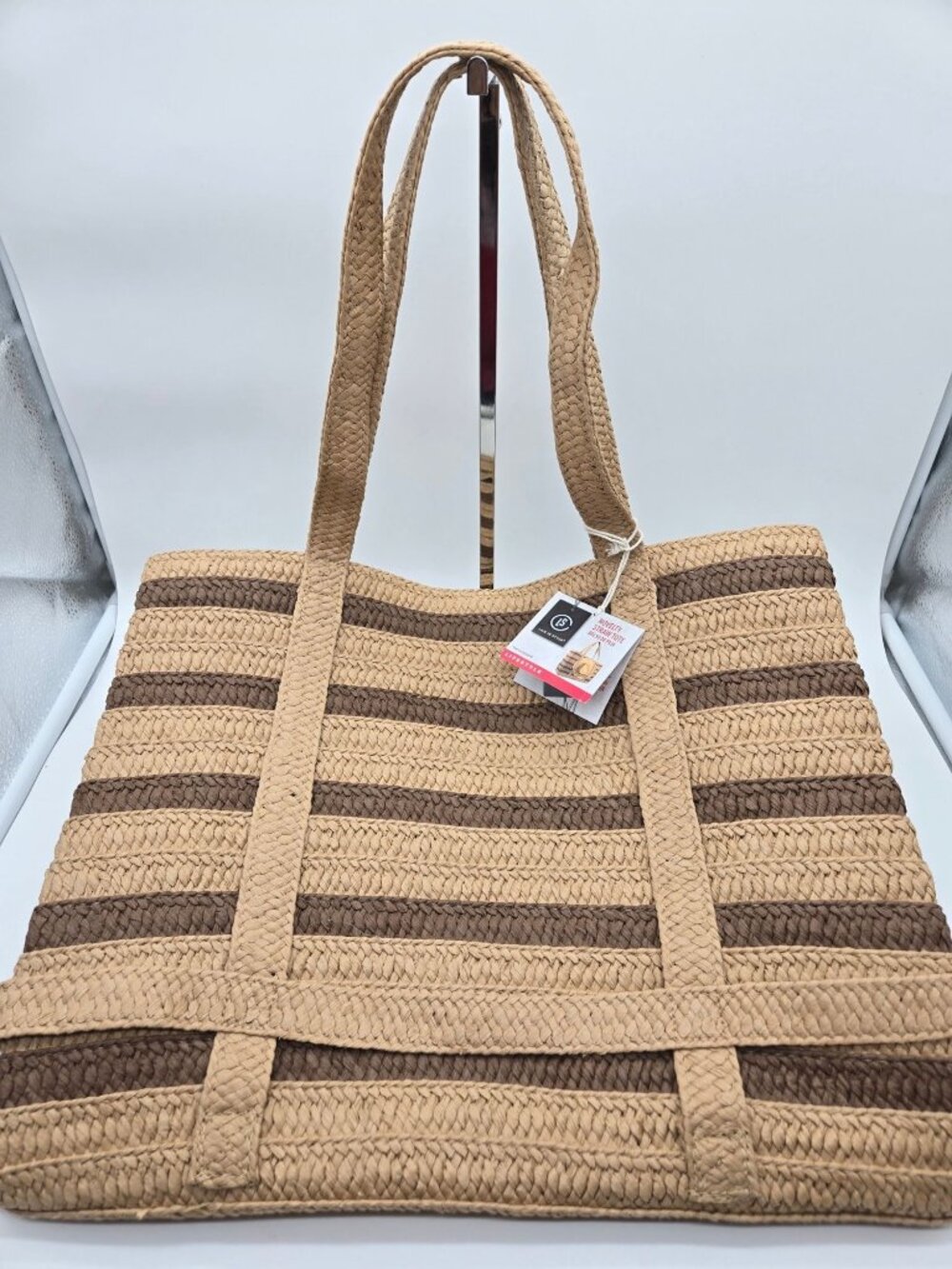 Lifestyle Novelty Straw Tote Striped Beach Travel Bag NWT